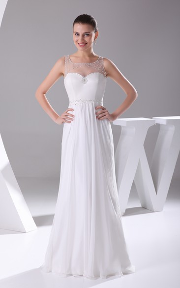 Sleeveless Square-Neck Chiffon Maxi Dress With Beading and Pleats