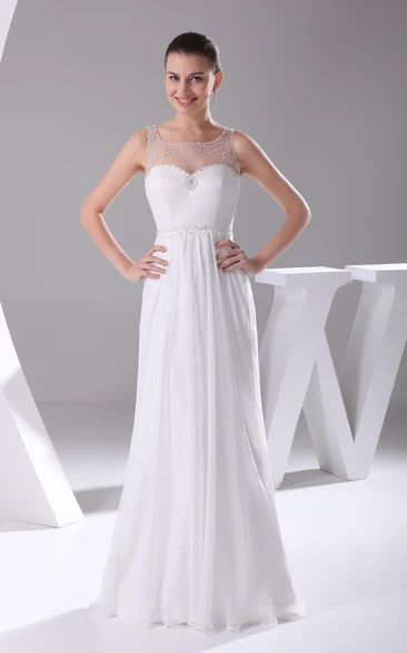 Sleeveless Square-Neck Chiffon Maxi Dress With Beading and Pleats
