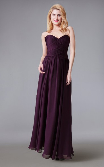 Strapless Sweetheart Long Chiffon Dress With Criss Cross Ruching