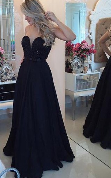 Sexy Chiffon Black A-line Prom Dress Zipper Button Back