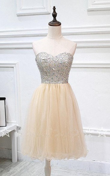 Mini Strapless Tulle Dress With Crystal Detailings