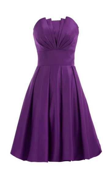 Strapless Empire A-line Mini Ruffled Satin Dress