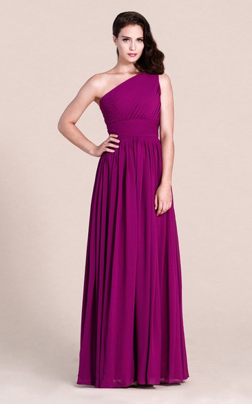 Chic One-shoulder Long Gown With Pleats