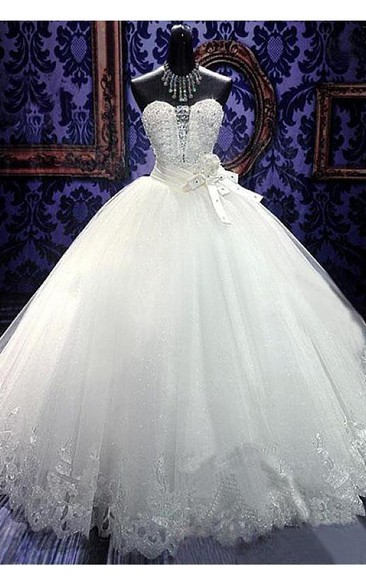 Glamorous Sweetheart Sleeveless Tulle Lace Wedding Dress With Beadings Crystals