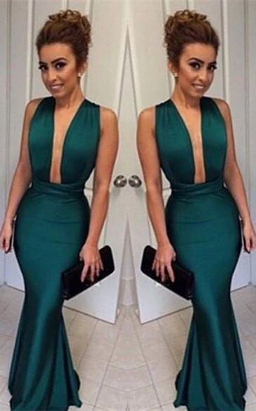 Sexy Deep V-Neck Sleeveless Long Prom Dress Floor Length