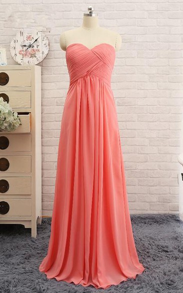 Sweetheart A-line Long Chiffon Dress with Criss-cross Ruching