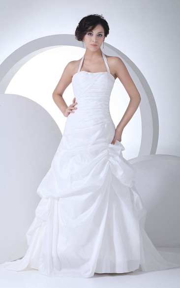 Sleeveless A-Line Beaded Dress With Chapel Train and Pick-Up Design