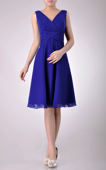 Knee-length V-Neckline A-line Chiffon Bridesmaid Dress With Low-V Back Style