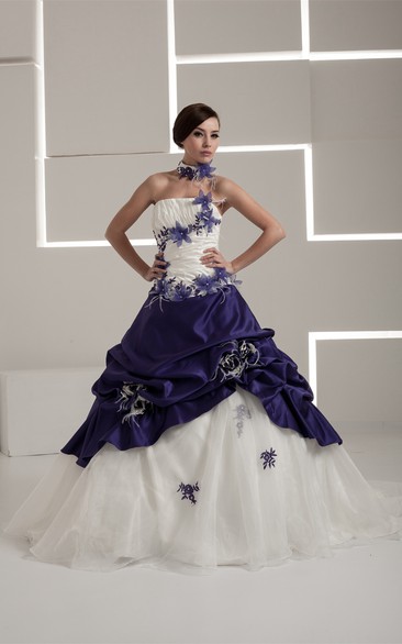 Strapless A-Line Pick-Up Lace and Ball-Gown With Ruching