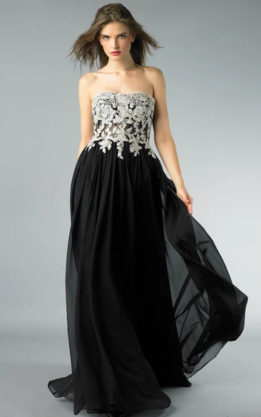 A-line Floor-length Strapless Sleeveless Chiffon Backless Dress