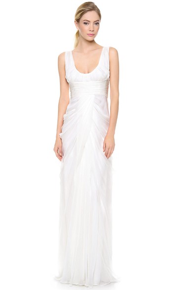 Long Deep-V Neckline Empire Taffeta Dress With Low-V Back Style