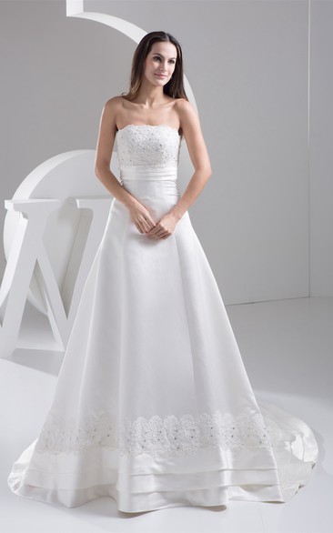 Strapless A-Line Ruching and Gown With Lace