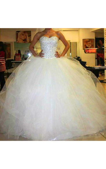 Sweetheart Tulle Beading Crystal Diamond Strapless A-Line Wedding Dresses