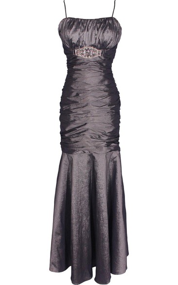 Sleeveless Mermaid Gown With Ruching and Square Neck