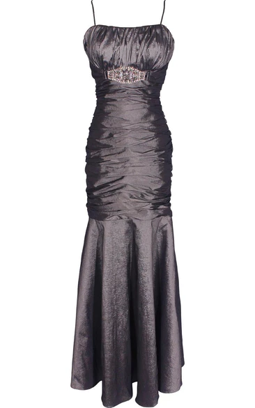 Sleeveless Mermaid Gown With Ruching and Square Neck