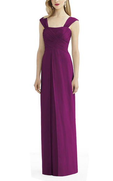 Cap Sleeve Ruched Floor-length Bridesmaid Dress