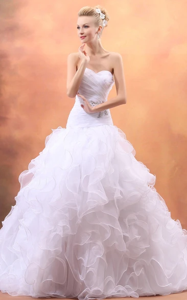 Organza Sweetheart A-Line Gown With Ruffled Skirt