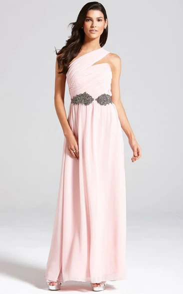 Long Chiffon One-Shoulder A-Line Chic Dress With Sash