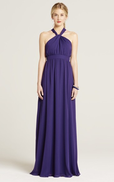 Halter-Neck Unique Floor-Length Chiffon Dress