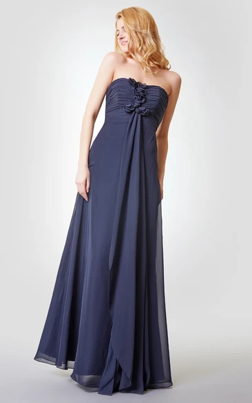 Strapless Draped A-line Long Chiffon Dress With Ruching