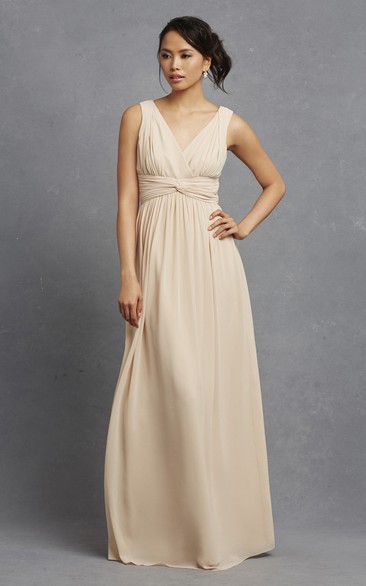 V-Neck Sleeveless Long-Chiffon Chic Dress With Ruching