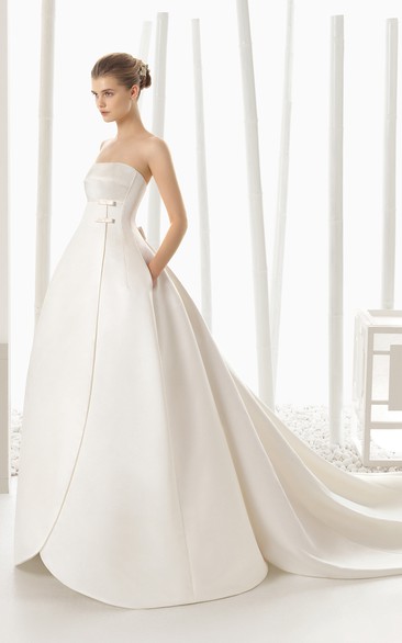 Strapless Shaped Satin Tulip Gown With Pockets