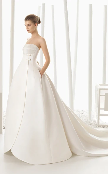 Strapless Shaped Satin Tulip Gown With Pockets