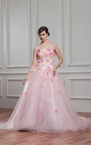 Floral A-Line Brush Train and Dress With Pleats