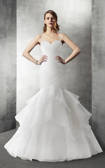 Sweetheart Mermaid Organza Wedding Dress With Cascading Ruffles