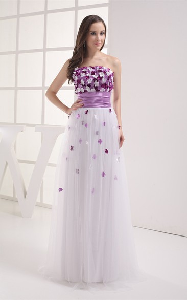 Two-Tone Maxi Tulle Floral Top and Dress With Pleats