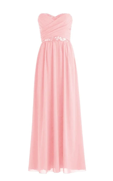 Sweetheart Criss-cross Sequined Pleated Chiffon A-line Dress