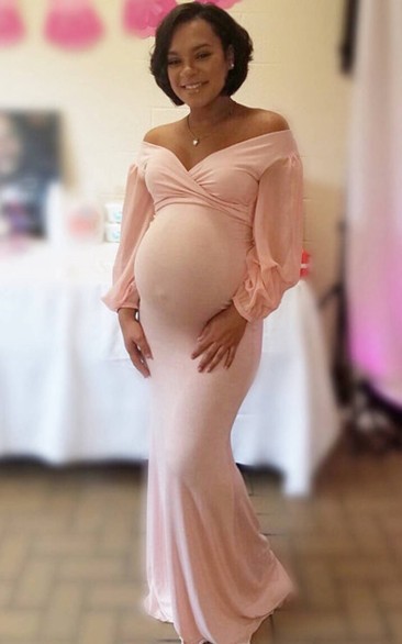 Sheath Puff Balloon Long Sleeve Empire Maternity Dress