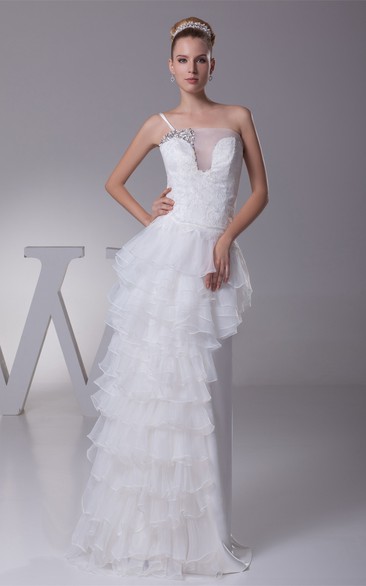 Single-Strap Maxi Tiered Appliques and Dress With Beading