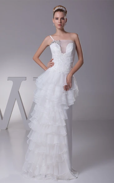 Single-Strap Maxi Tiered Appliques and Dress With Beading