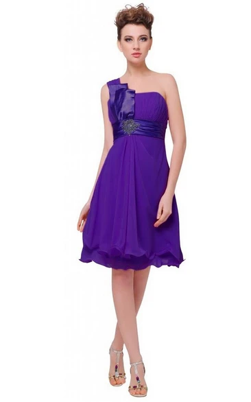 One-shoulder A-line Knee-length Dress With Empire Sash