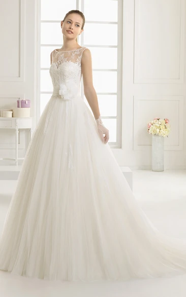 Classic Gown With Lace Bodice And Illusion Back