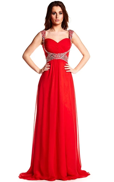 Strapped Criss-Cross Sleeveless Chiffon Prom Dress