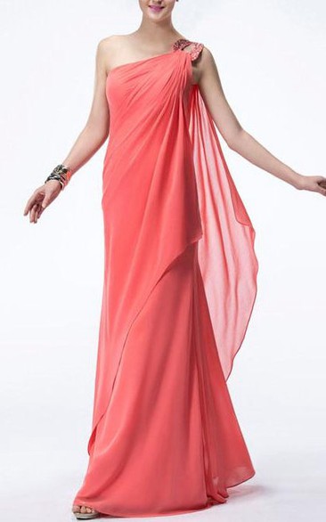 Pretty One Shoulder Beading Chiffon Floor Length Prom Dress