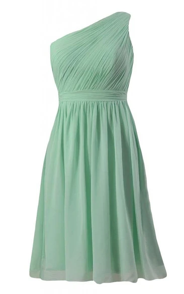 Simple One-shoulder Ruched Chiffon A-line Gown