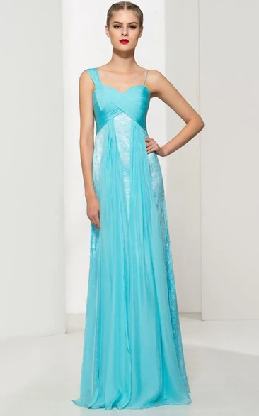 One Shoulder Pleats Lace Prom Dress