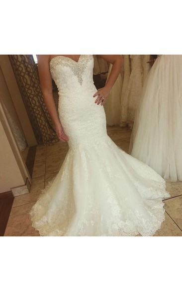 Beaded Sweetheart Mermaid Lace Long Dress With Appliques