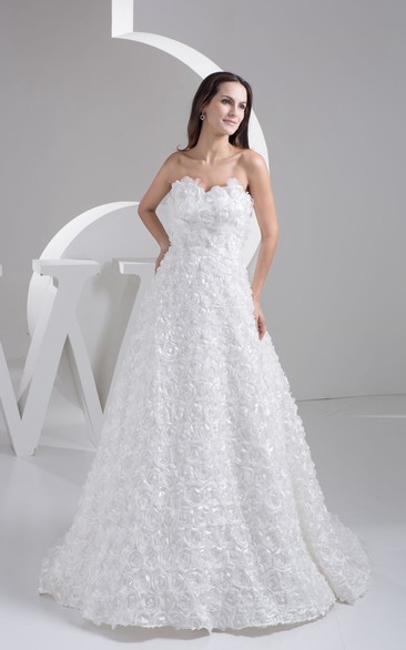Strapless A-Line Dress With Overall Floral Embellishment