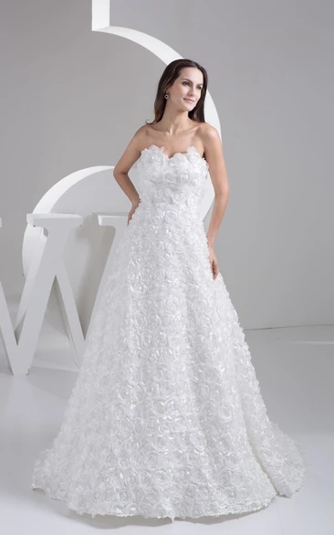 Strapless A-Line Dress With Overall Floral Embellishment