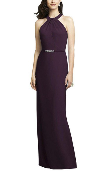 Sheath Floor-length Bridesmaid Dress with Beaded Belt