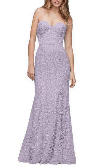 Sweetheart Ruched Sheath Lace Floor-length Dress