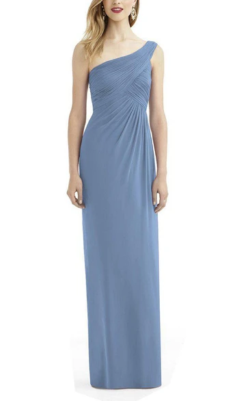 One Shoulder Ruched Long Bridesmaid Dress with Drapping