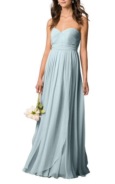 Sweetheart Pleated Chiffon Long Bridesmaid Dress