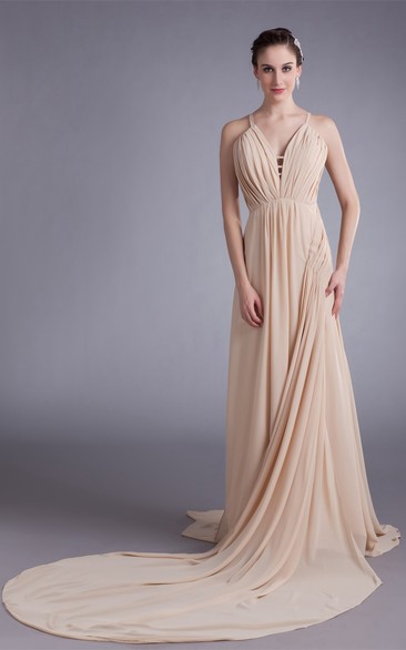 Unique Sleeveless a Line Strapped Chiffon Satin Special Occasion Dresses