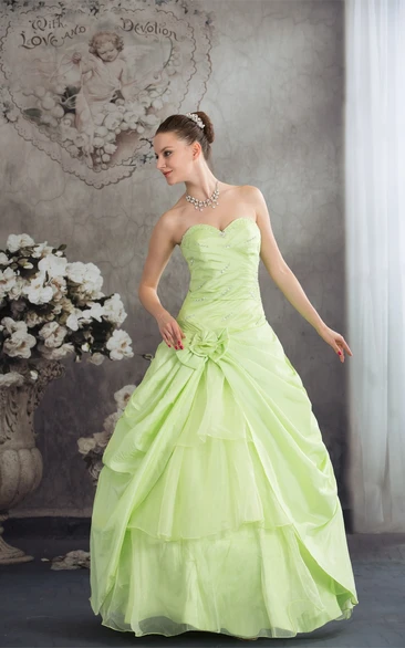 Sweetheart Pick-Up Sequins and Ball-Gown With Flower