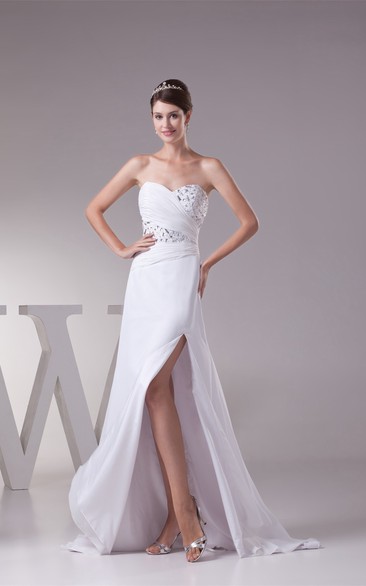 Sweetheart Front-Split Criss-Cross Dress With Rhinestone